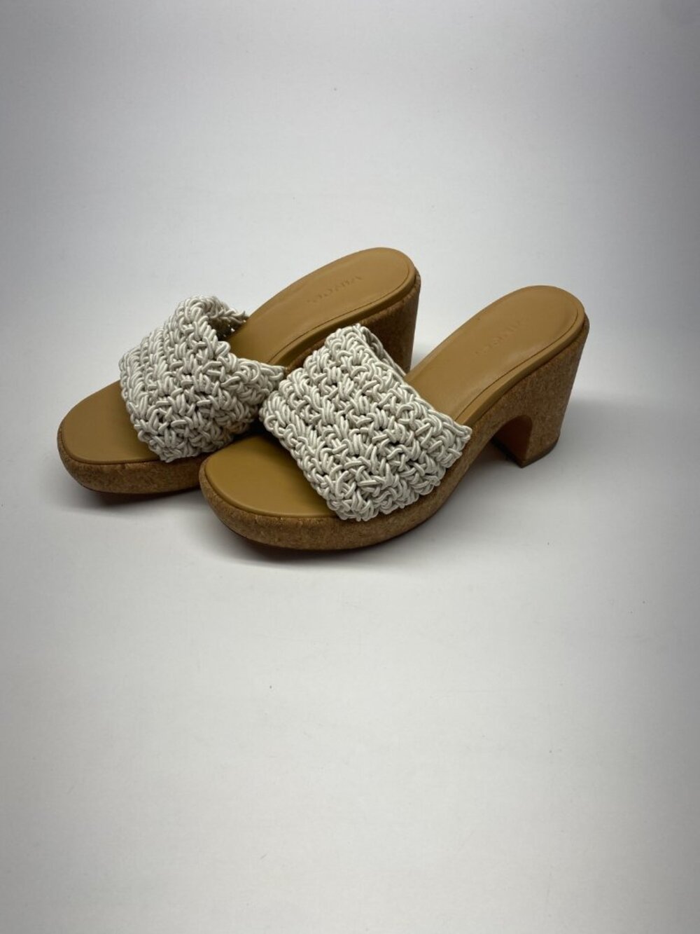 Vince Nicki Croche Women's White Crochet Cork Heel Slip On Sandal Sz 7.5
